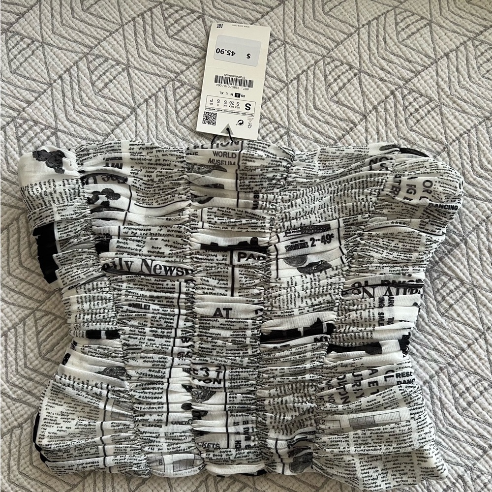 Zara Black and White Bustier Peplum Crop Top